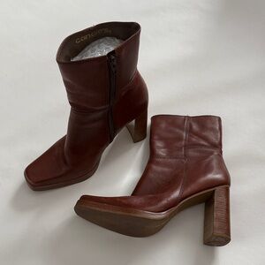 Vintage Candies Brown Leather Square Toe Ankle Boots
